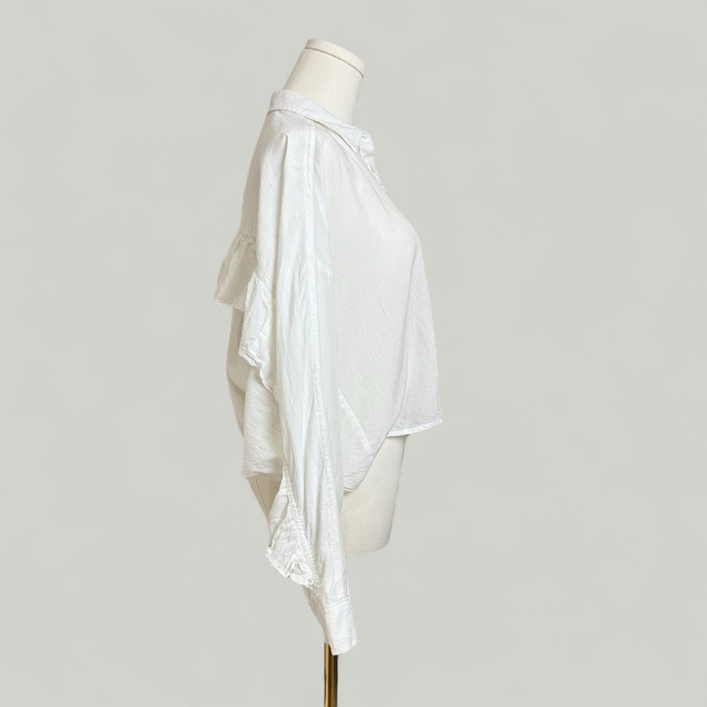 ANTHROPOLOGIE Pilcro Top Women Size XS White Oversized Cropped Ruffle Boho - Picture 2 of 13